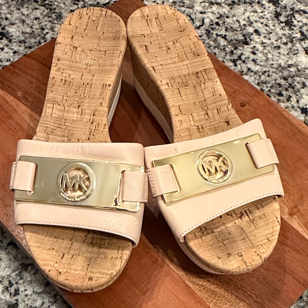 Michael Kors Gold and Cream Slide Sandals